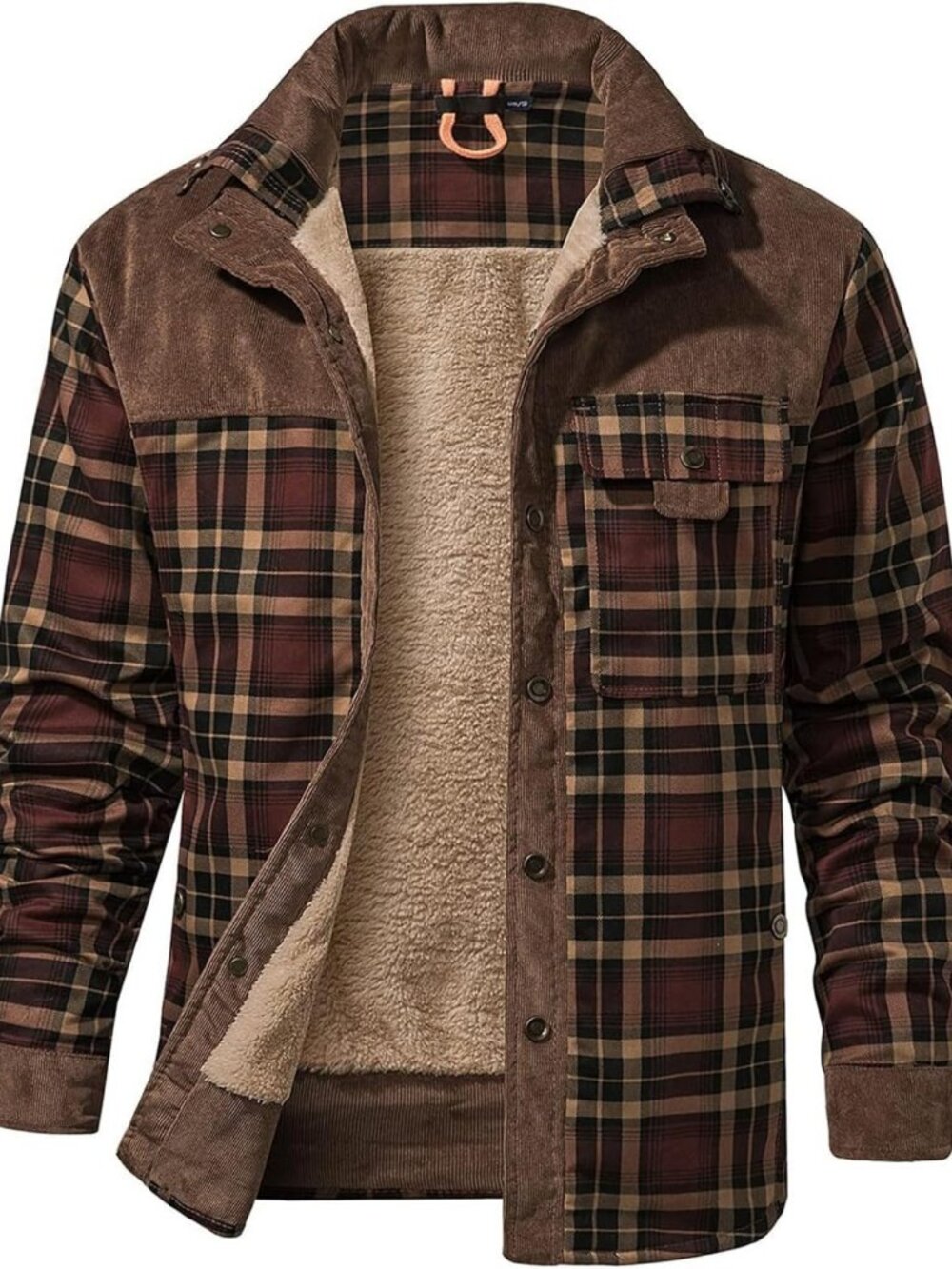 Cozy Men's Long Sleeve Flannel Shirt Jacket - Sherpa Lined, Warm Plaid Fleece